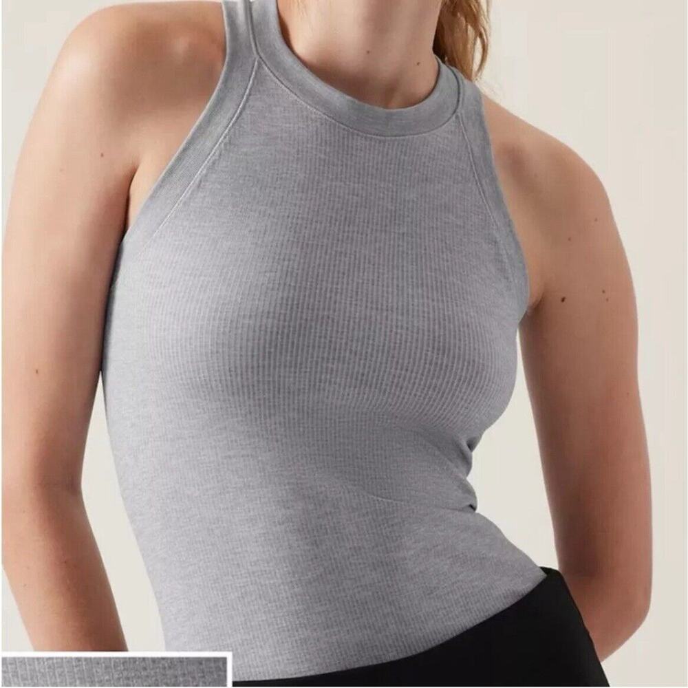 Athleta Women Solid Gray High Neck Ribbed Renew Seamless Racerback Tank Top XS - Picture 7 of 7